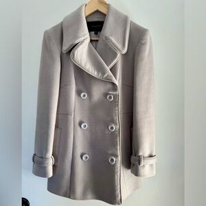 Wool Peacoat Double Breasted Taupe Gray Minimalist Coat – Tahari